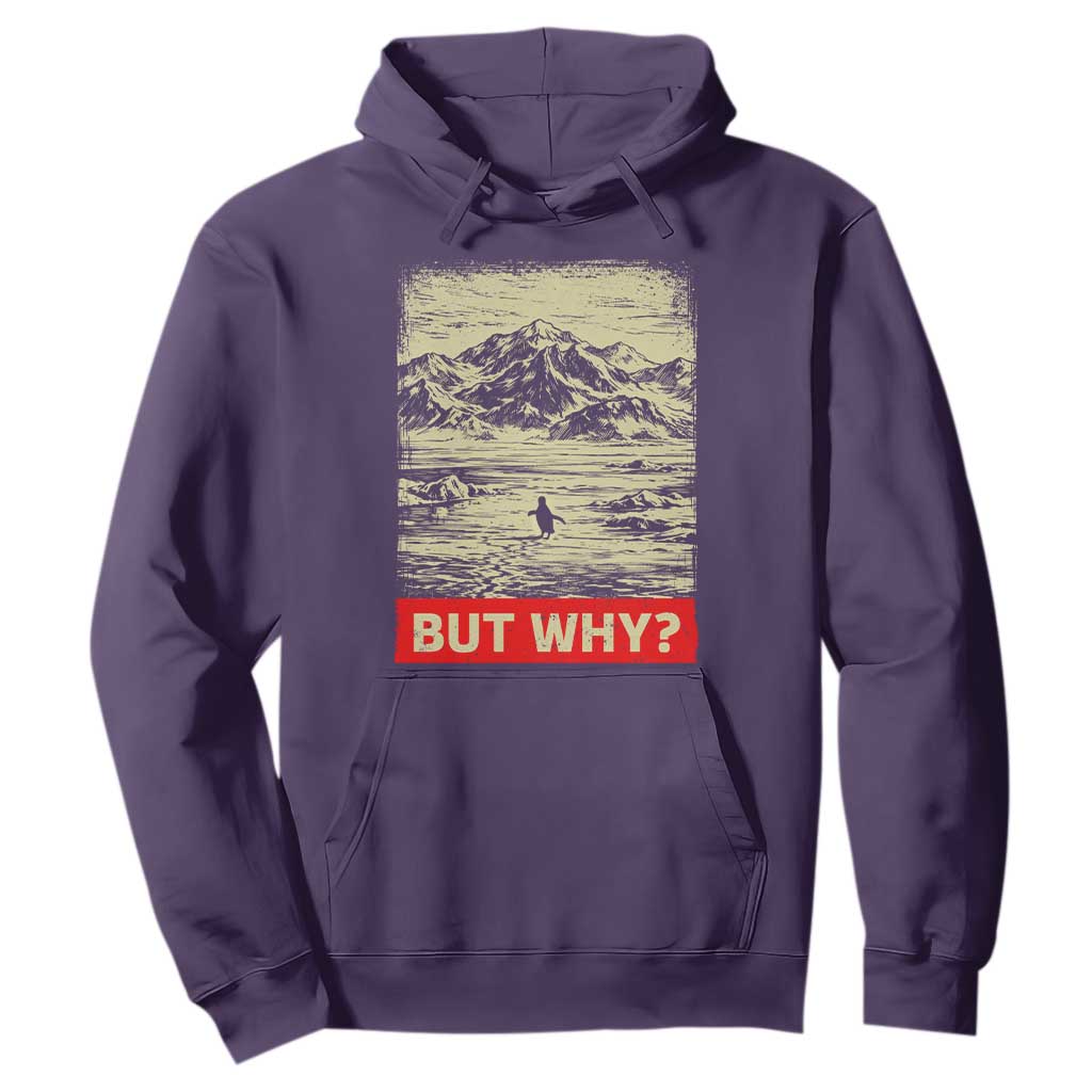 Retro Nihilist Penguin But Why Meme Hoodie Distressed Existential Moody Vintage Quiet Thinkers TS02 Purple Print Your Wear