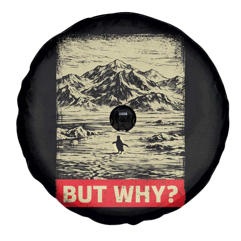 Retro Nihilist Penguin But Why Meme Spare Tire Cover Distressed Existential Moody Vintage Quiet Thinkers TS02 Print Your Wear