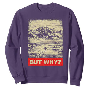Retro Nihilist Penguin But Why Meme Sweatshirt Distressed Existential Moody Vintage Quiet Thinkers TS02 Purple Print Your Wear