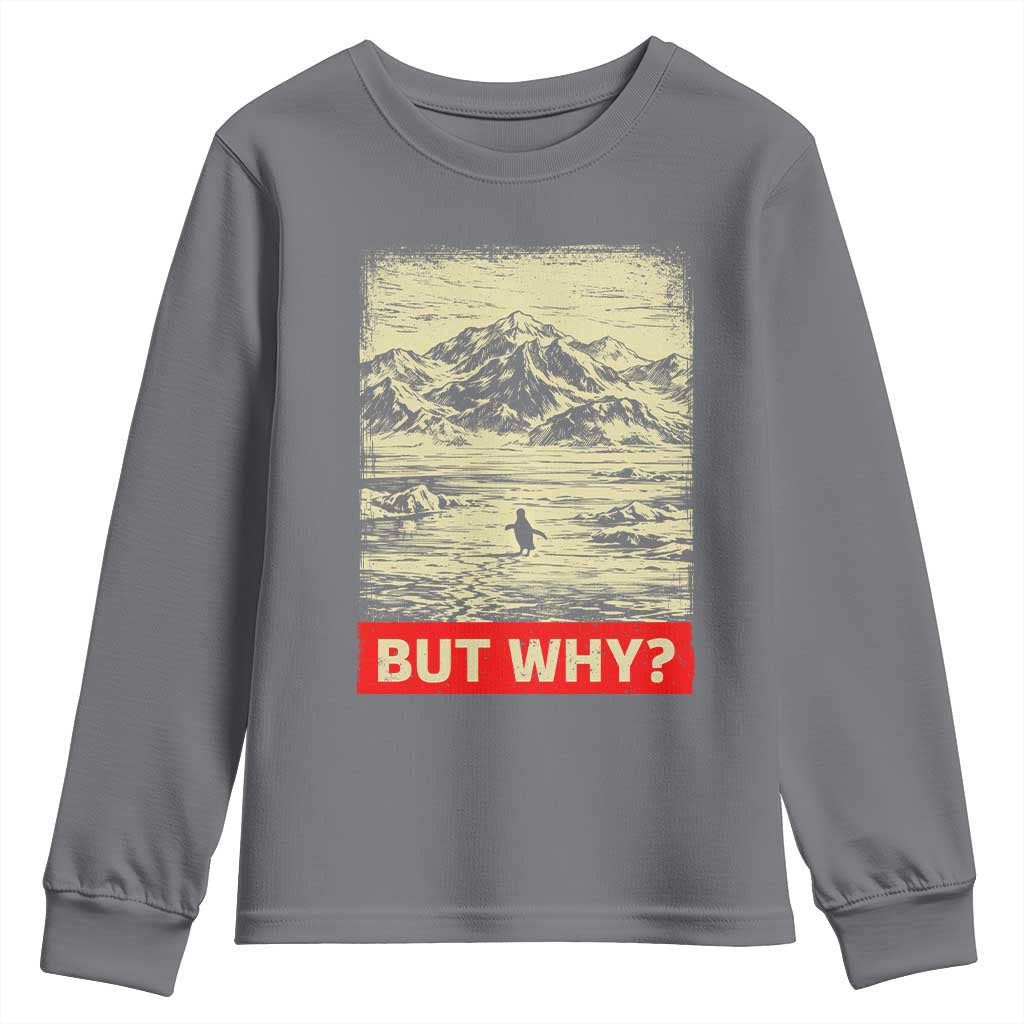 Retro Nihilist Penguin But Why Meme Youth Sweatshirt Distressed Existential Moody Vintage Quiet Thinkers TS02 Charcoal Print Your Wear