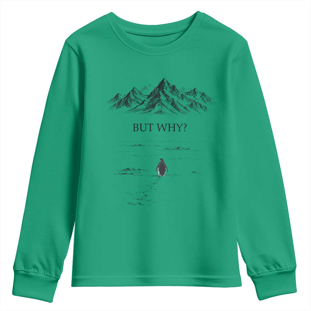 The Nihilist Penguin But Why Meme Youth Sweatshirt Existential Moody Quiet Thinkers TS02 Irish Green Print Your Wear