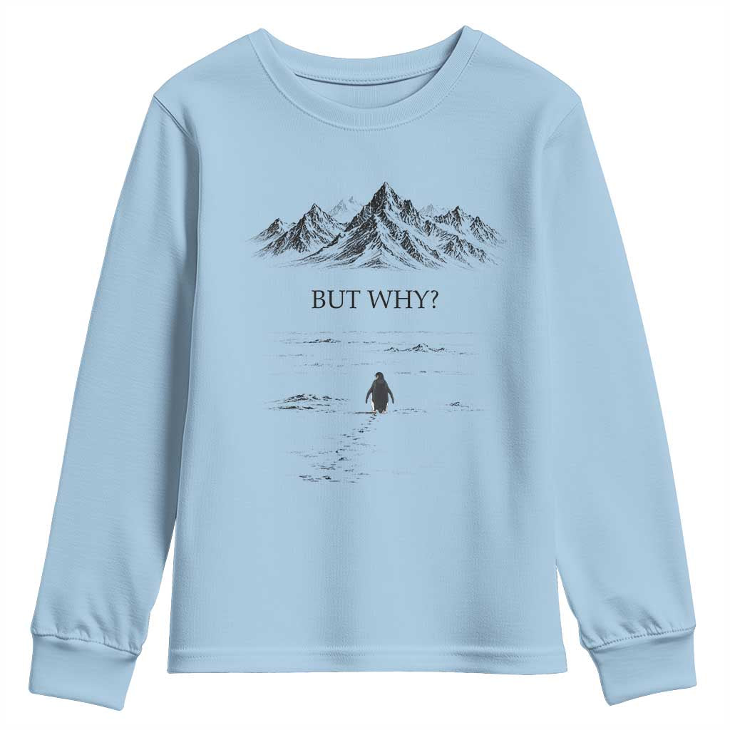 The Nihilist Penguin But Why Meme Youth Sweatshirt Existential Moody Quiet Thinkers TS02 Light Blue Print Your Wear