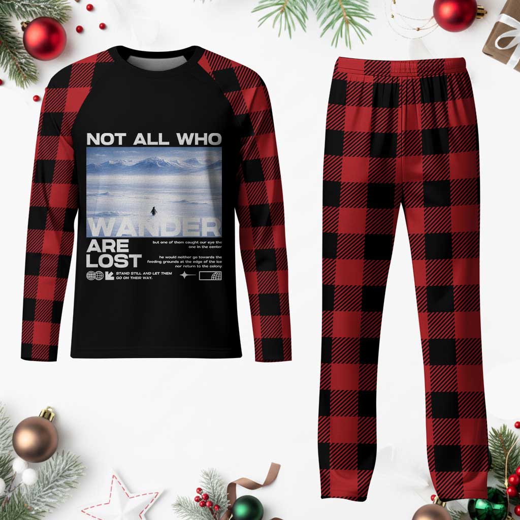 Not All Those Who Wander Are Lost Nihilist Penguin Plaid Pajama Set Existential Deep Emotional Meme Deep Thinkers TS02 Buffalo Plaid Print Your Wear