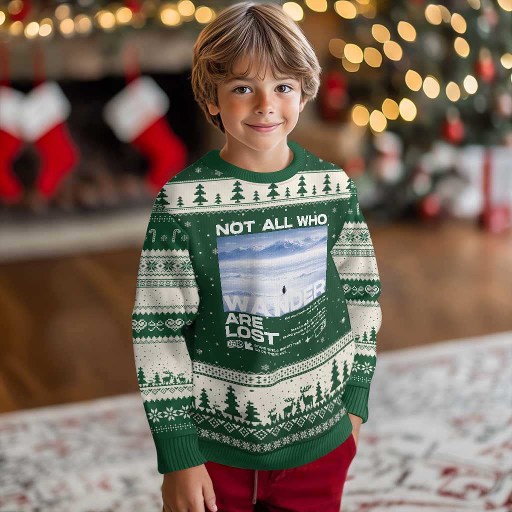 Not All Those Who Wander Are Lost Nihilist Penguin Ugly Christmas Sweater Existential Deep Emotional Meme Deep Thinkers TS02 Forest Green Beige Print Your Wear