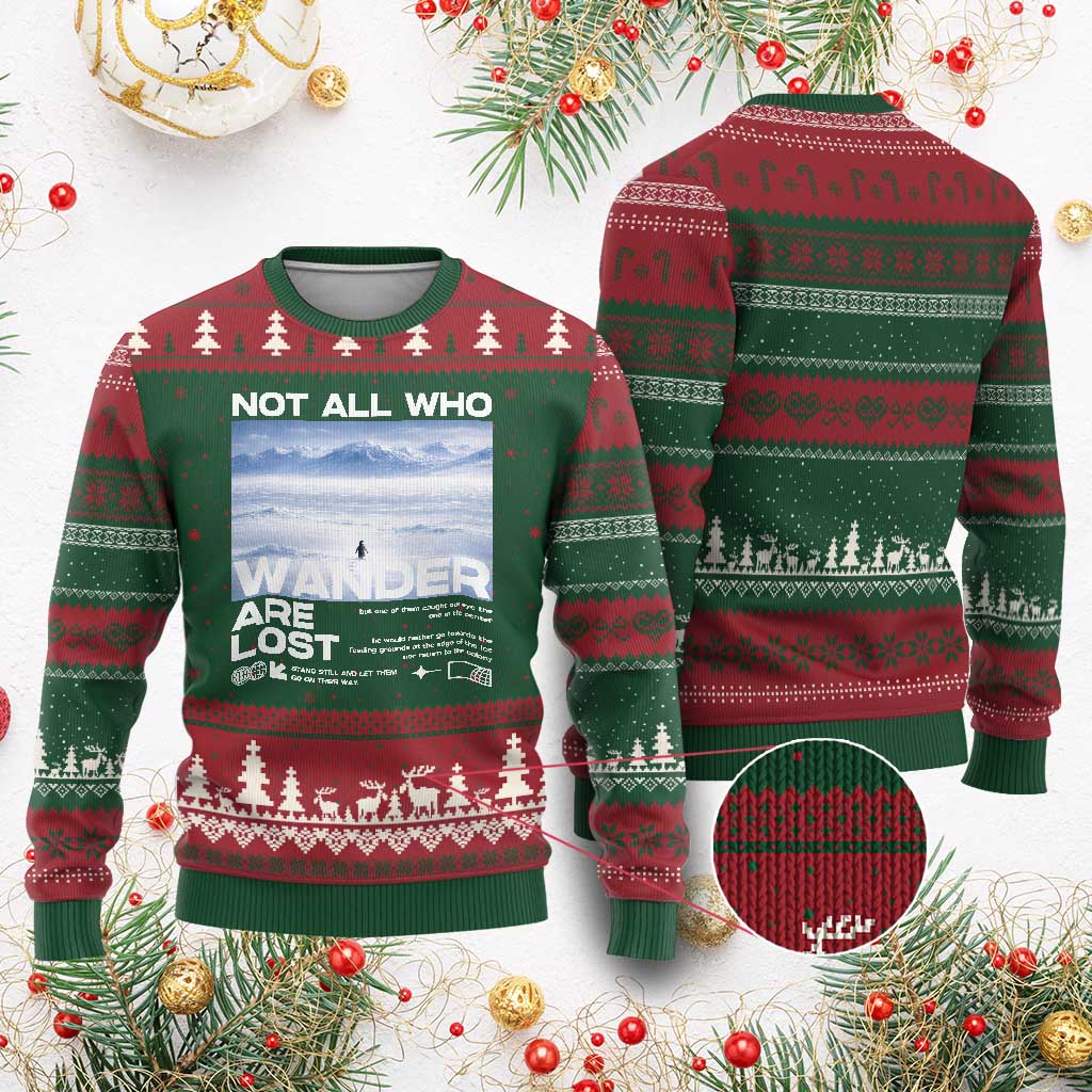 Not All Those Who Wander Are Lost Nihilist Penguin Ugly Christmas Sweater Existential Deep Emotional Meme Deep Thinkers TS02 Red Green Print Your Wear