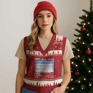 Not All Those Who Wander Are Lost Nihilist Penguin V-Neck Knit Sweater Vest Existential Deep Emotional Meme Deep Thinkers TS02 Red Beige Print Your Wear