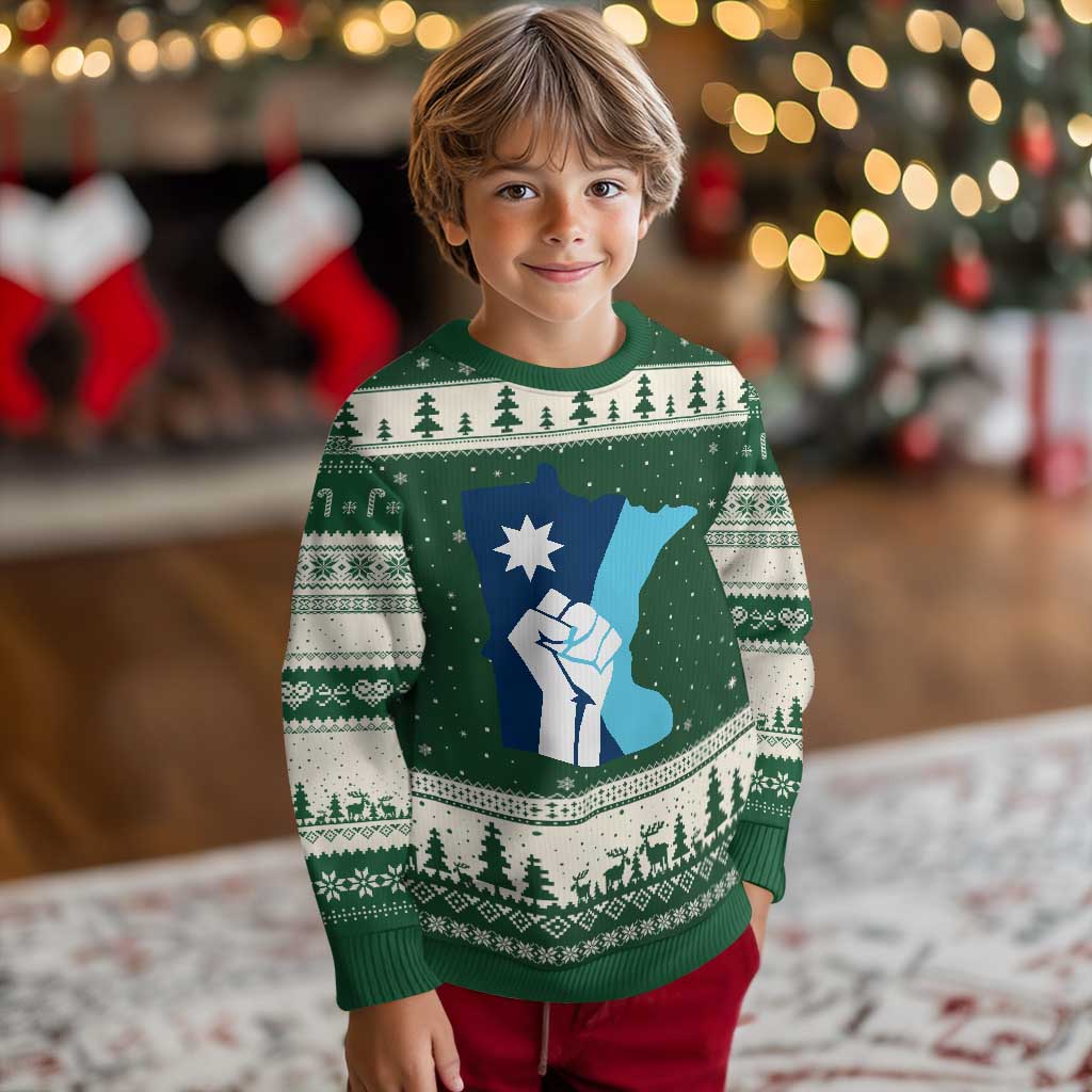 Minnesota Strong Fist Power Graphic Ugly Christmas Sweater Social Justice Solidarity TS02 Forest Green Beige Print Your Wear