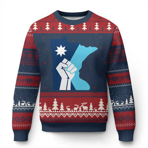 Minnesota Strong Fist Power Graphic Ugly Christmas Sweater Social Justice Solidarity TS02 Navy Red Print Your Wear