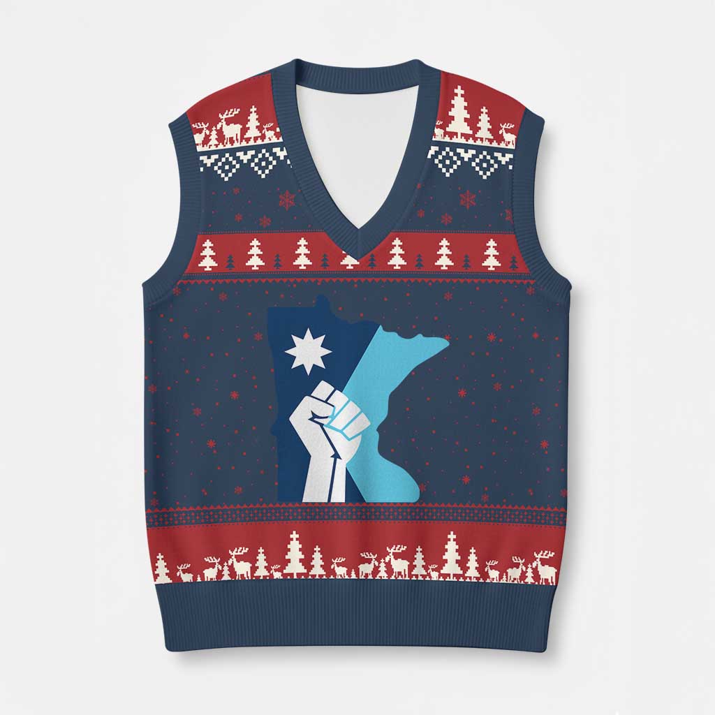 Minnesota Strong Fist Power Graphic V-Neck Knit Sweater Vest Social Justice Solidarity TS02 Navy Red Print Your Wear