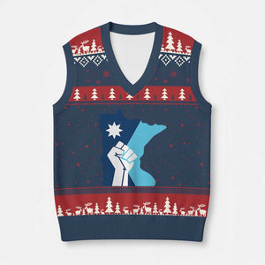 Minnesota Strong Fist Power Graphic V-Neck Knit Sweater Vest Social Justice Solidarity TS02 Navy Red Print Your Wear