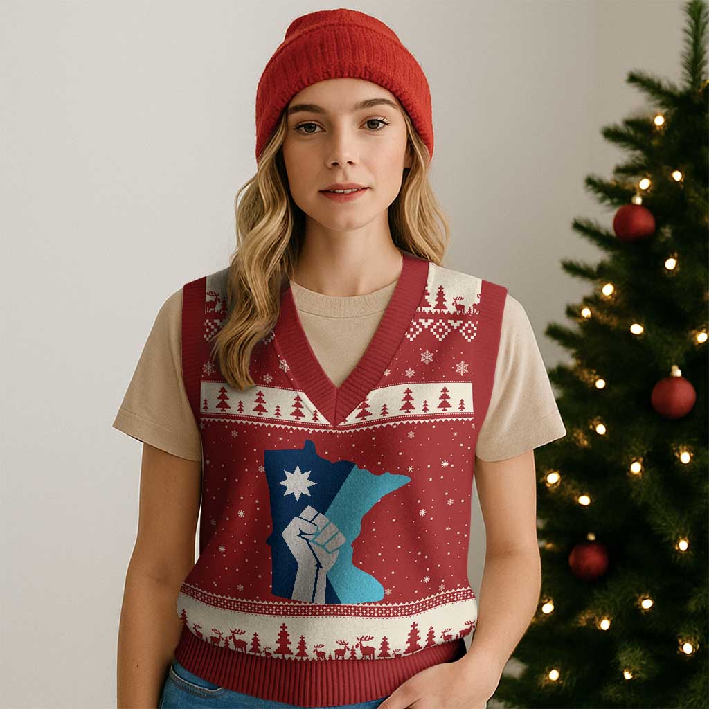 Minnesota Strong Fist Power Graphic V-Neck Knit Sweater Vest Social Justice Solidarity TS02 Red Beige Print Your Wear