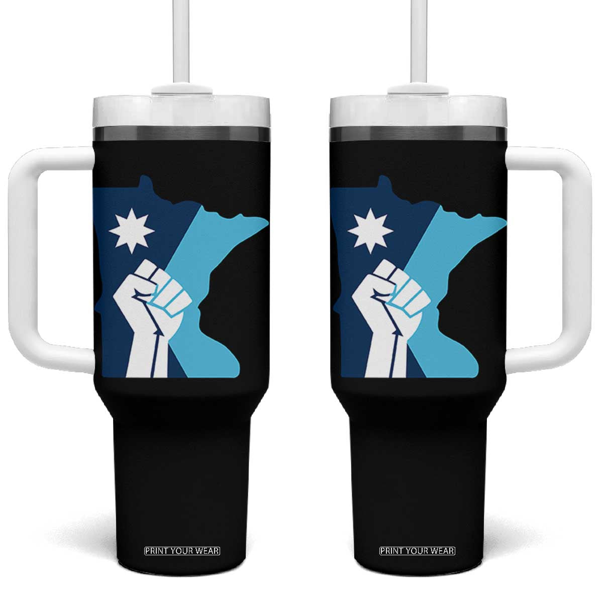 Minnesota Strong Fist Power Graphic Tumbler With Handle Social Justice Solidarity TS02 One Size: 40 oz Black Print Your Wear