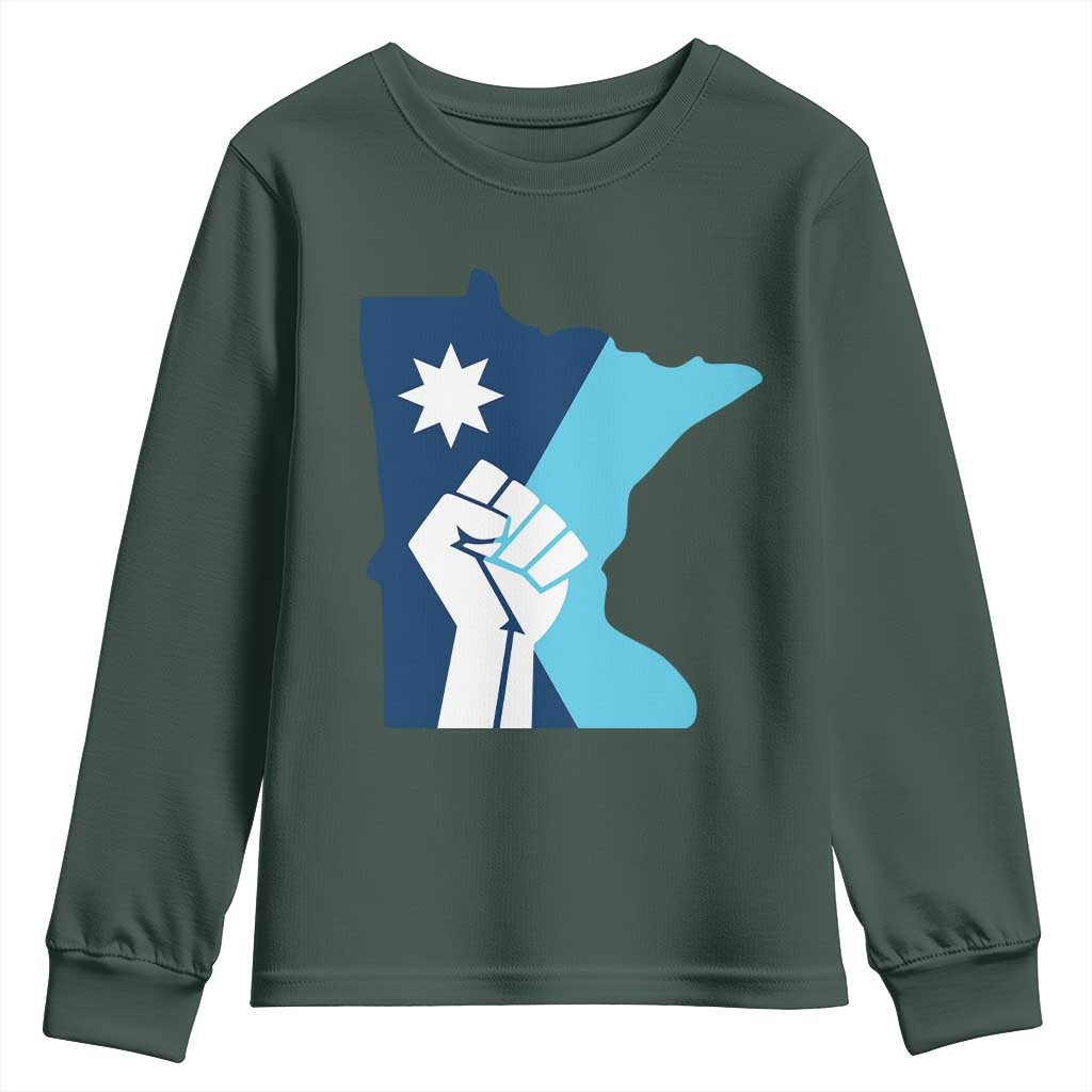 Minnesota Strong Fist Power Graphic Youth Sweatshirt Social Justice Solidarity TS02 Dark Forest Green Print Your Wear