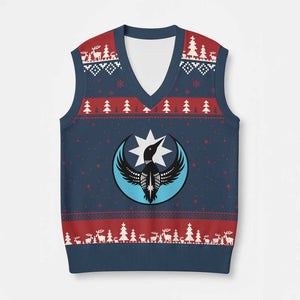 Minnesota Rebel Loon Star Emblem V-Neck Knit Sweater Vest Rebellion Symbolic Unity Graphic TS02 Navy Red Print Your Wear