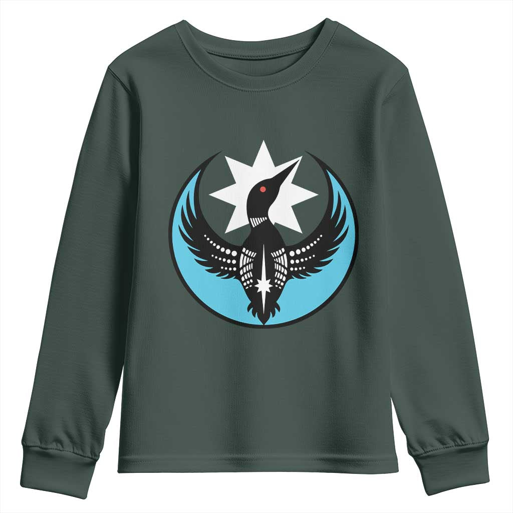 Minnesota Rebel Loon Star Emblem Youth Sweatshirt Rebellion Symbolic Unity Graphic TS02 Dark Forest Green Print Your Wear