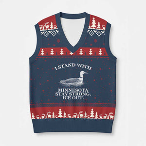 I Stand With Minnesota Resist Loon V-Neck Knit Sweater Vest Stay Strong Ice Out Protest TS02 Navy Red Print Your Wear