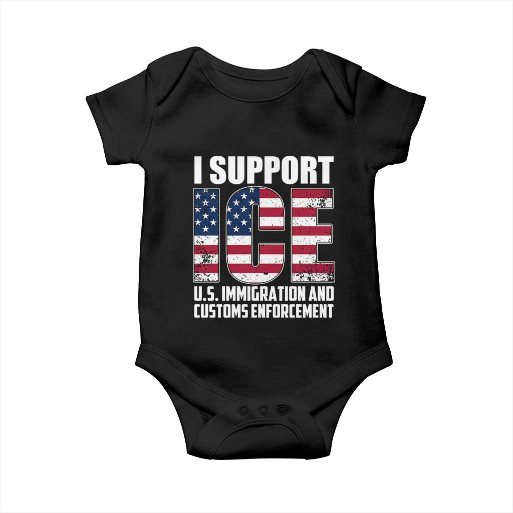 I Support ICE Patriotic Law Enforcement American Flag Baby Onesie TS02 Black Print Your Wear