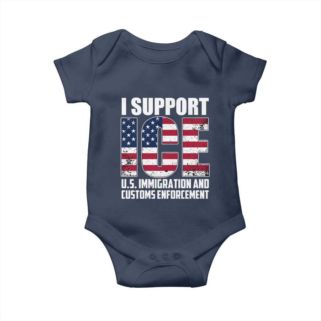 I Support ICE Patriotic Law Enforcement American Flag Baby Onesie TS02 Navy Print Your Wear