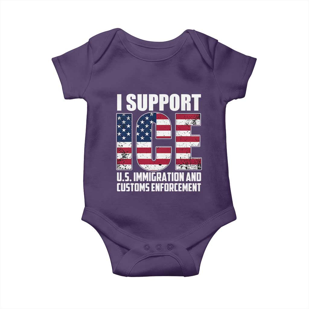 I Support ICE Patriotic Law Enforcement American Flag Baby Onesie TS02 Purple Print Your Wear