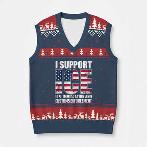 I Support ICE Patriotic Law Enforcement American Flag V-Neck Knit Sweater Vest TS02 Navy Red Print Your Wear