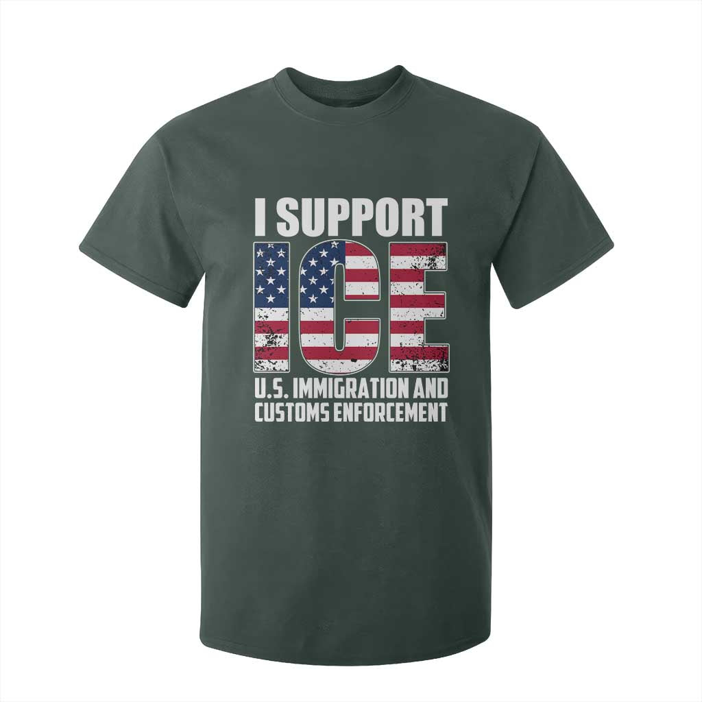 I Support ICE Patriotic Law Enforcement American Flag T Shirt For Kid TS02 Dark Forest Green Print Your Wear