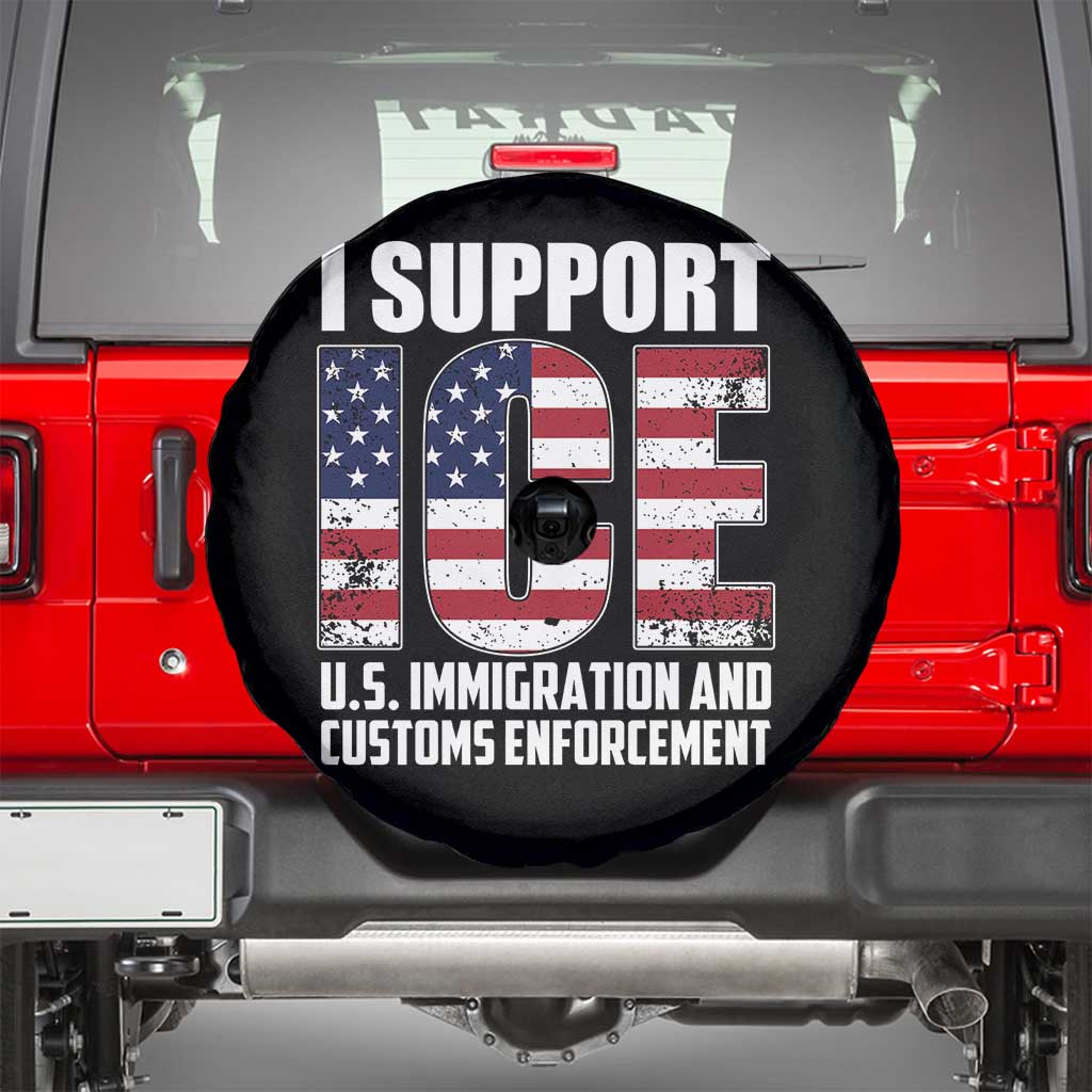 I Support ICE Patriotic Law Enforcement American Flag Spare Tire Cover TS02 Black Print Your Wear