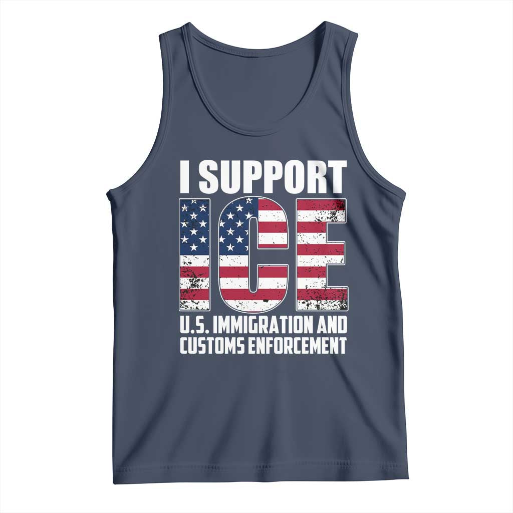 I Support ICE Patriotic Law Enforcement American Flag Tank Top TS02 Navy Print Your Wear