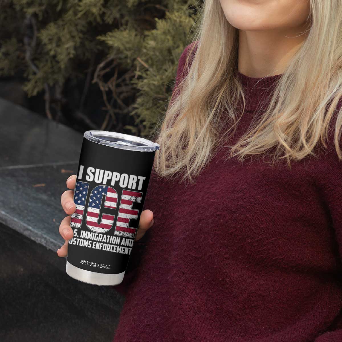 I Support ICE Patriotic Law Enforcement American Flag Tumbler Cup TS02 Print Your Wear