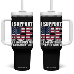 I Support ICE Patriotic Law Enforcement American Flag Tumbler With Handle TS02 One Size: 40 oz Black Print Your Wear