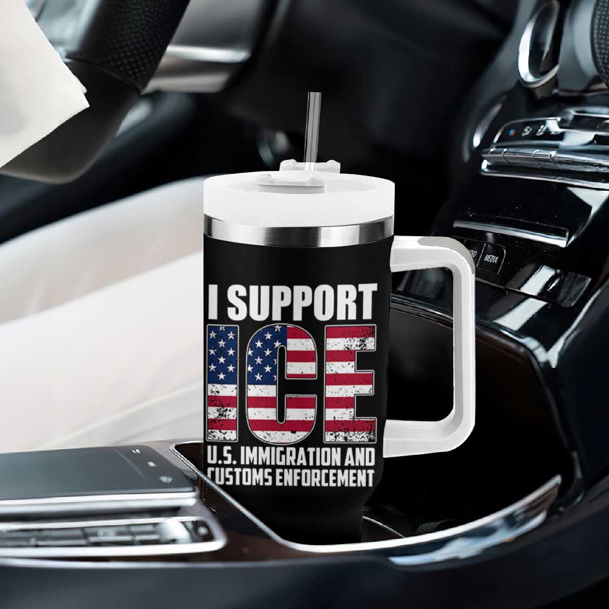 I Support ICE Patriotic Law Enforcement American Flag Tumbler With Handle TS02 Print Your Wear
