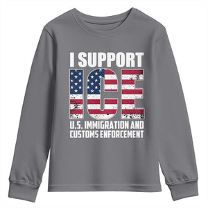 I Support ICE Patriotic Law Enforcement American Flag Youth Sweatshirt TS02 Charcoal Print Your Wear