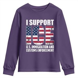 I Support ICE Patriotic Law Enforcement American Flag Youth Sweatshirt TS02 Purple Print Your Wear