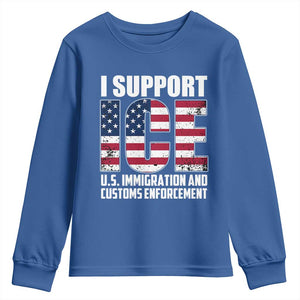 I Support ICE Patriotic Law Enforcement American Flag Youth Sweatshirt TS02 Royal Blue Print Your Wear