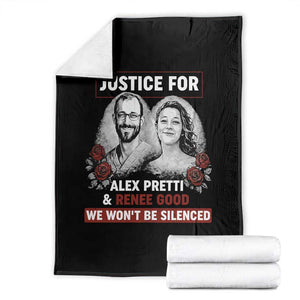 Justice for Alex Pretti and Renee Good Throw Blanket We Won’t Be Silenced Minnesota Resistance Protest TS02 Black Print Your Wear