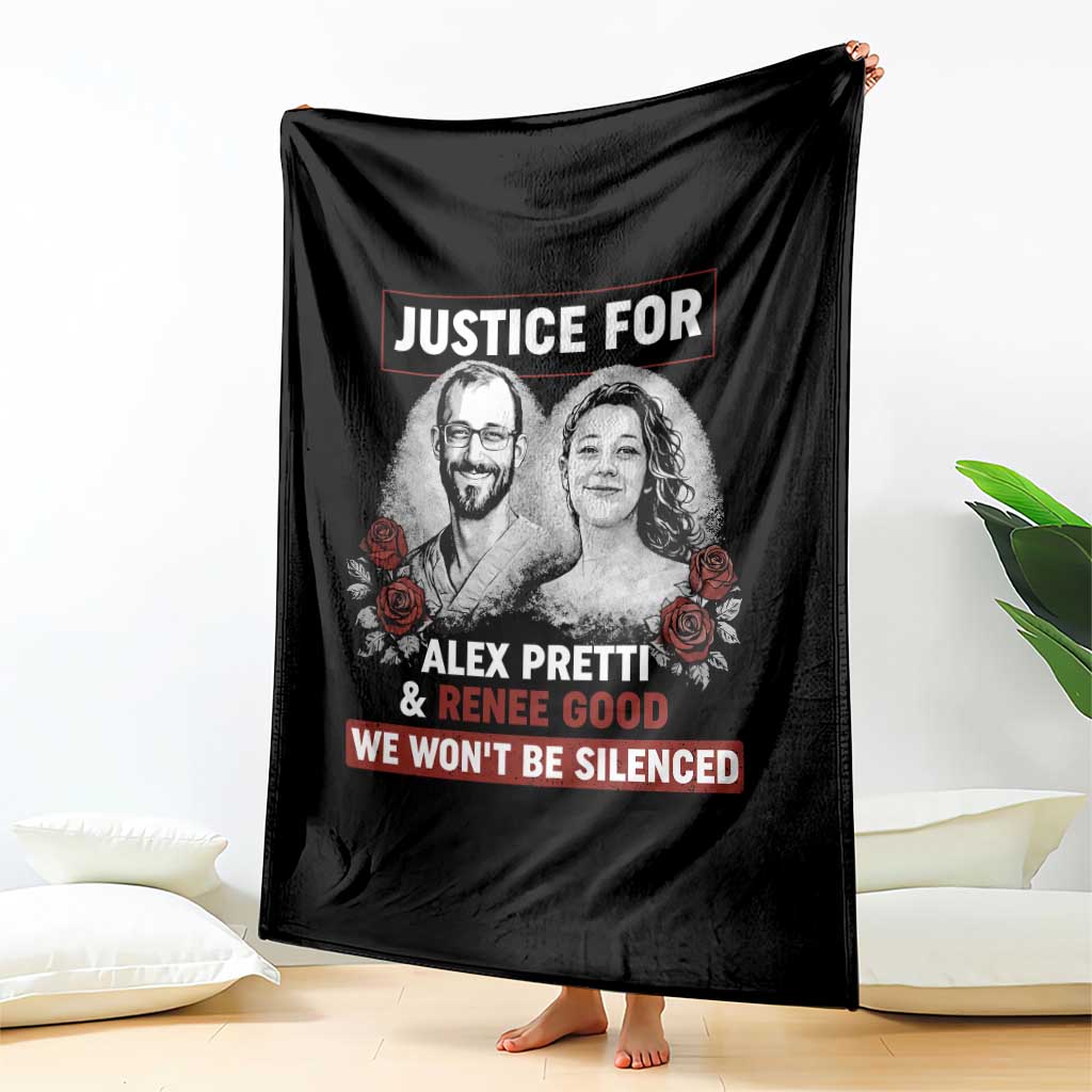 Justice for Alex Pretti and Renee Good Throw Blanket We Won’t Be Silenced Minnesota Resistance Protest TS02 Print Your Wear