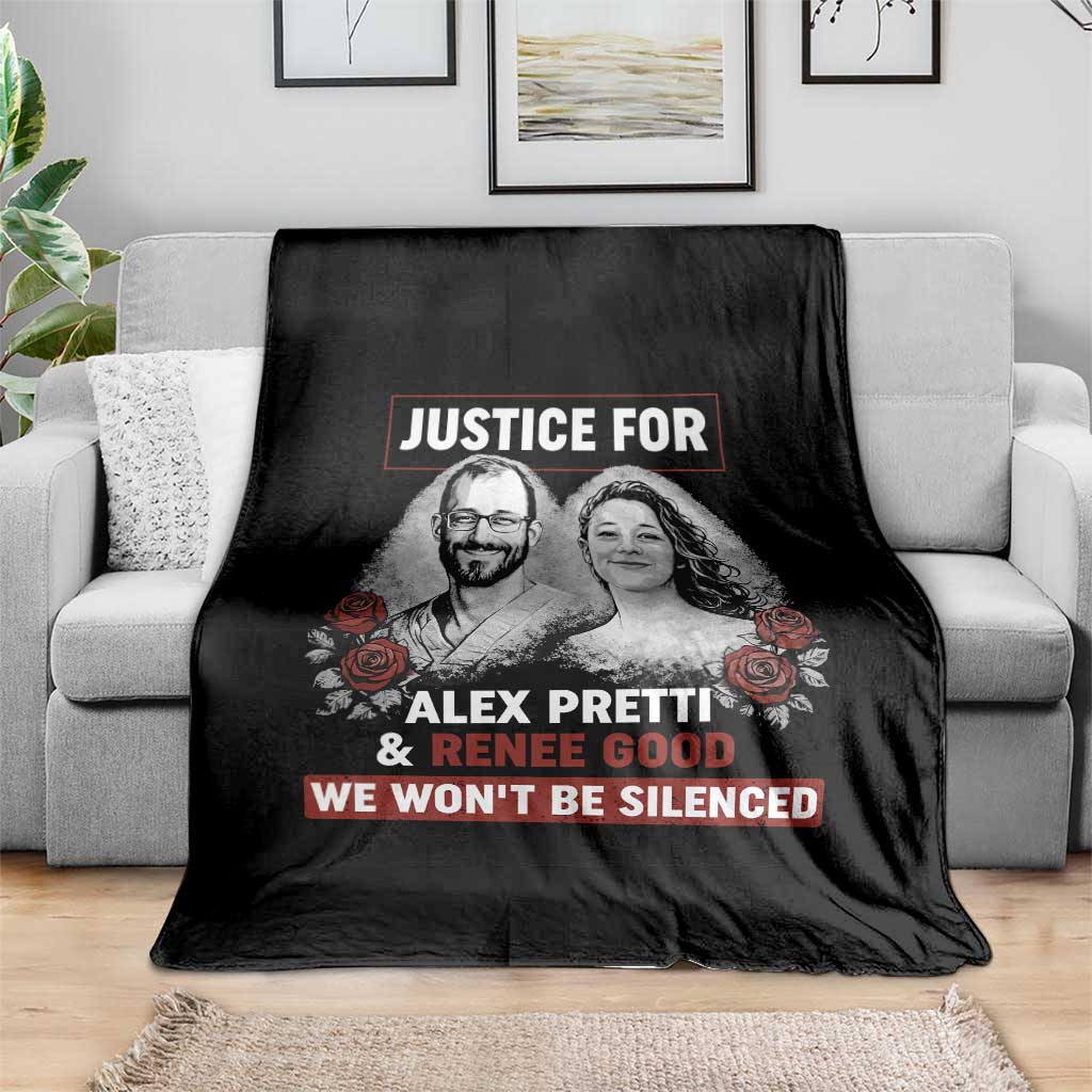 Justice for Alex Pretti and Renee Good Throw Blanket We Won’t Be Silenced Minnesota Resistance Protest TS02 Print Your Wear
