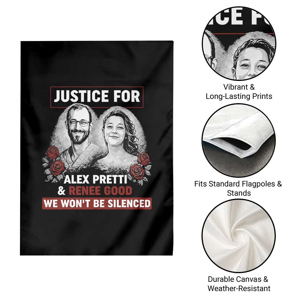 Justice for Alex Pretti and Renee Good Garden Flag We Won’t Be Silenced Minnesota Resistance Protest TS02 Print Your Wear