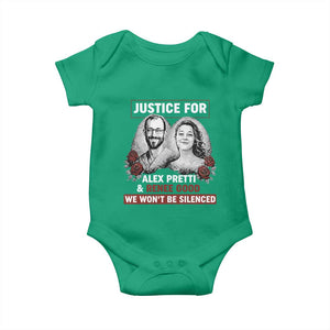 Justice for Alex Pretti and Renee Good Baby Onesie We Won’t Be Silenced Minnesota Resistance Protest TS02 Irish Green Print Your Wear