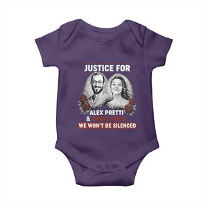 Justice for Alex Pretti and Renee Good Baby Onesie We Won’t Be Silenced Minnesota Resistance Protest TS02 Purple Print Your Wear