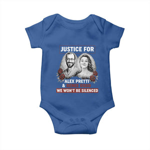 Justice for Alex Pretti and Renee Good Baby Onesie We Won’t Be Silenced Minnesota Resistance Protest TS02 Royal Blue Print Your Wear