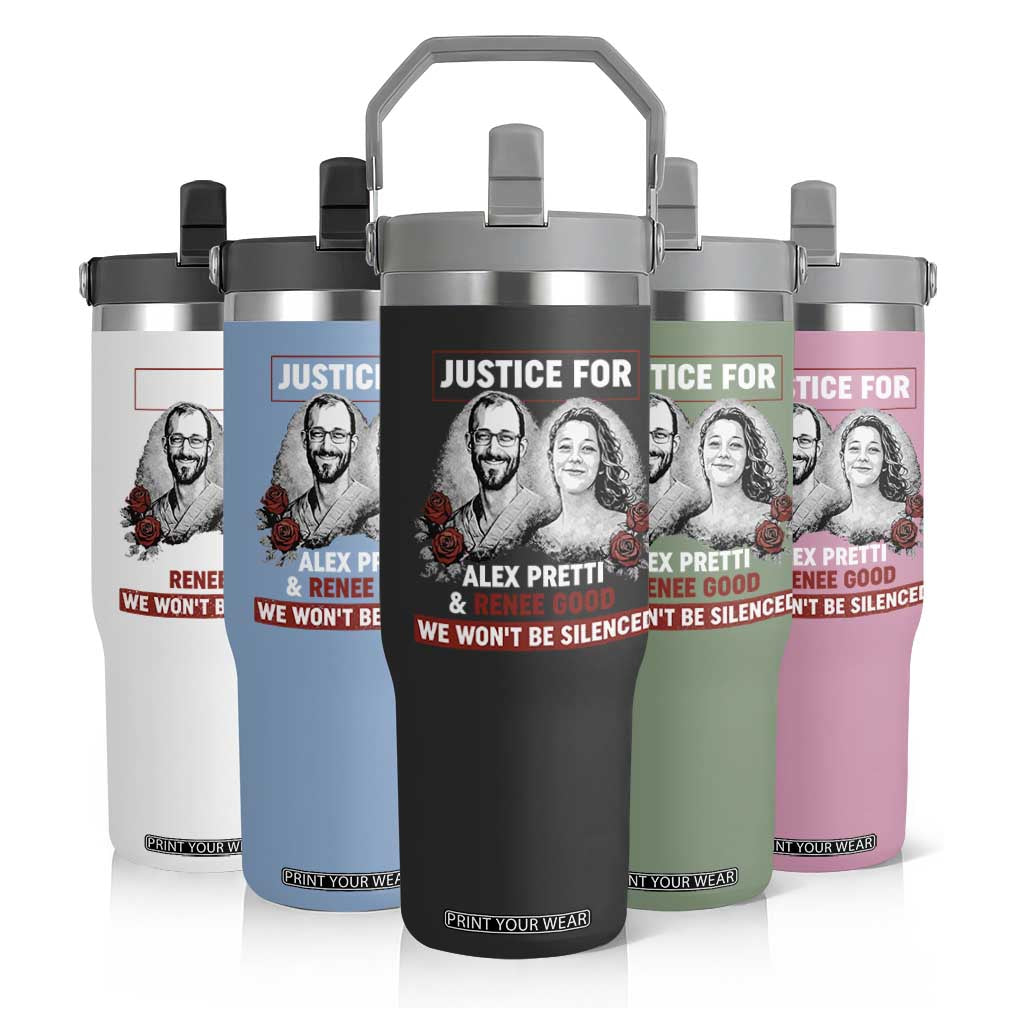 Justice for Alex Pretti and Renee Good Flip Straw Tumbler We Won’t Be Silenced Minnesota Resistance Protest TS02 Print Your Wear