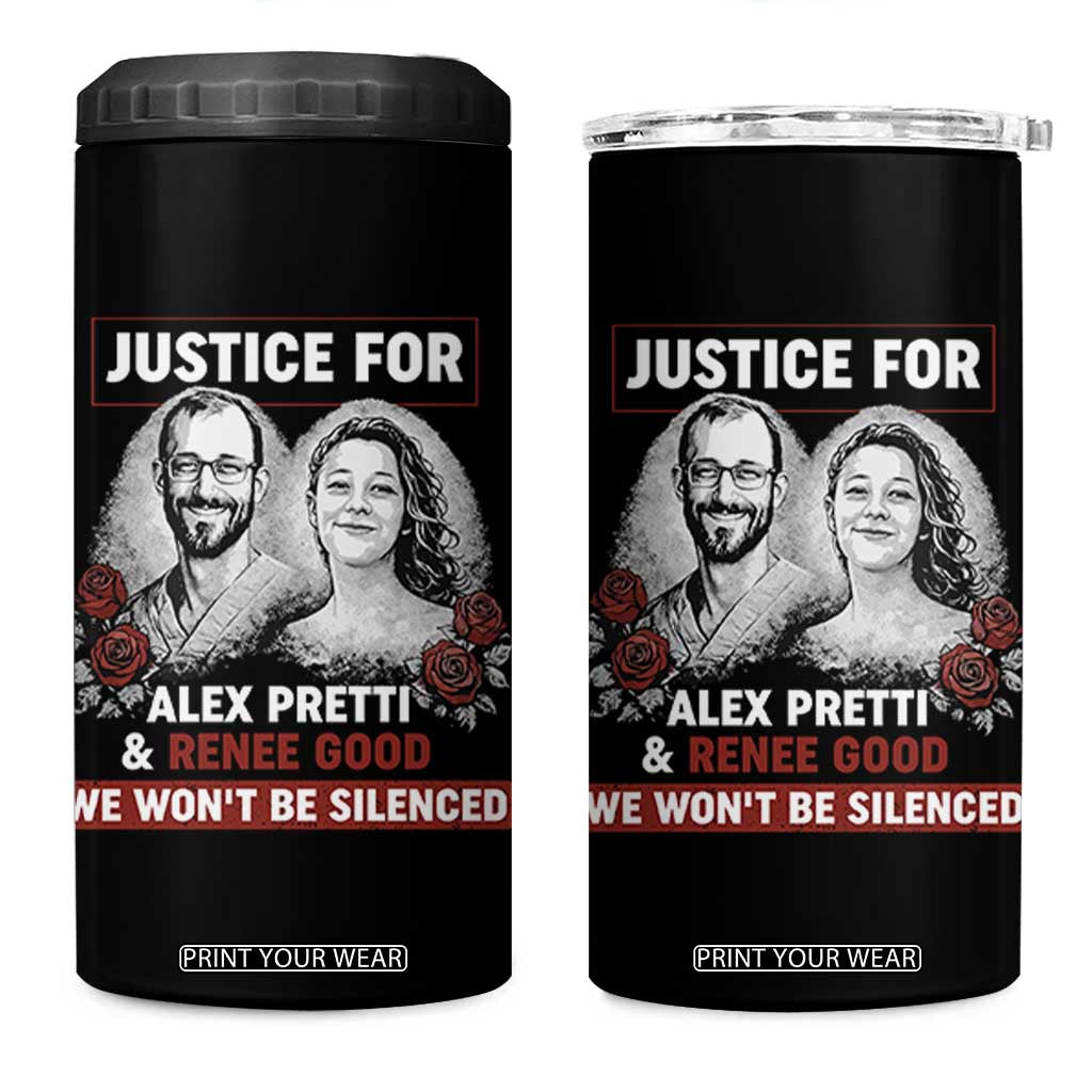 Justice for Alex Pretti and Renee Good 4 in 1 Can Cooler Tumbler We Won’t Be Silenced Minnesota Resistance Protest TS02 One Size: 16 oz Black Print Your Wear