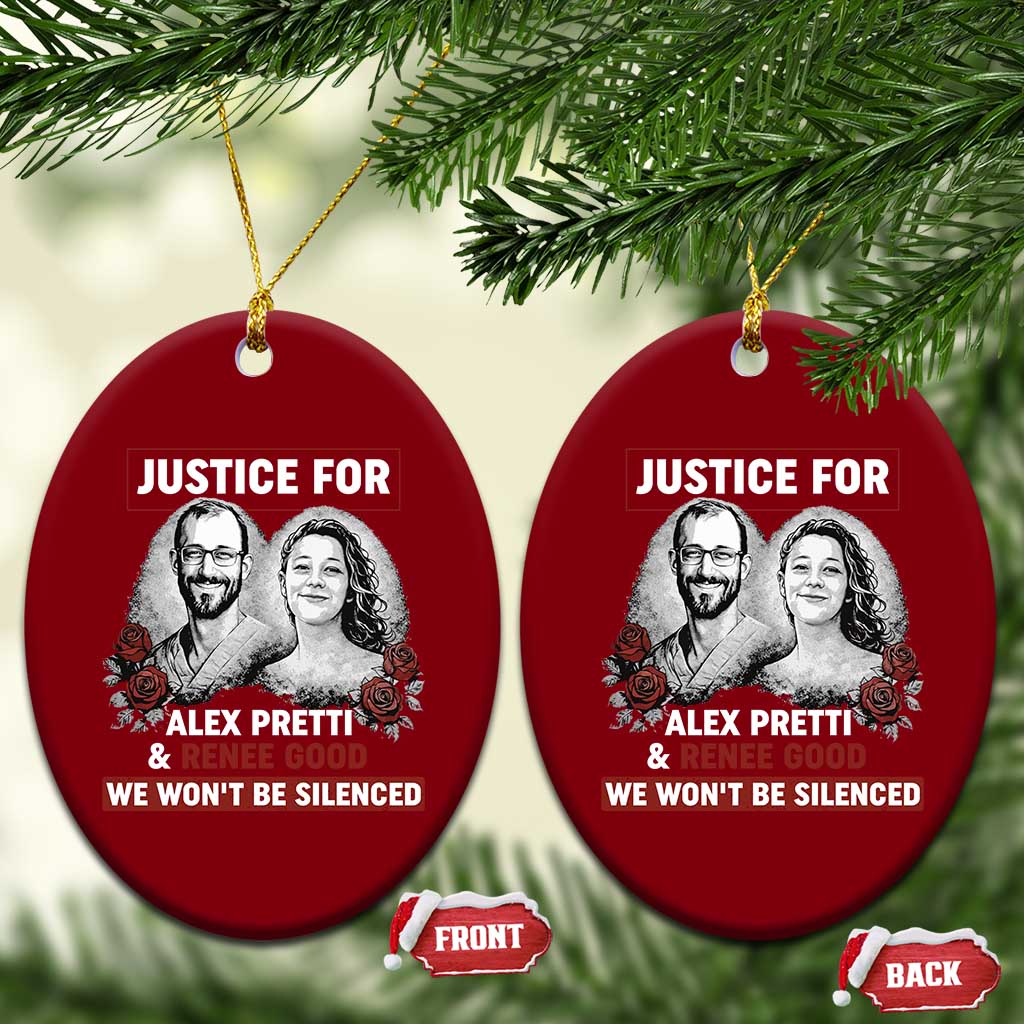 Justice for Alex Pretti and Renee Good Ceramic Ornament We Won’t Be Silenced Minnesota Resistance Protest TS02 Print Your Wear