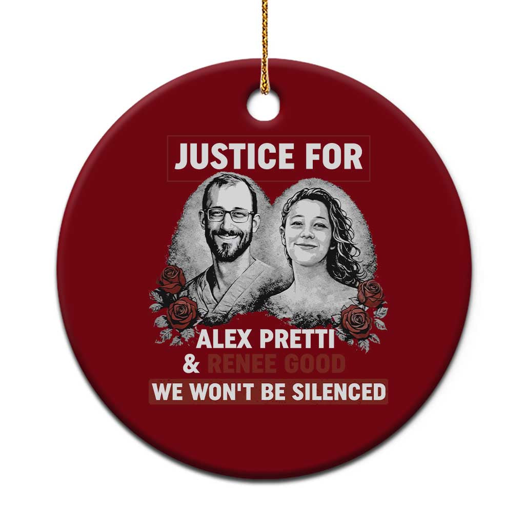 Justice for Alex Pretti and Renee Good Ceramic Ornament We Won’t Be Silenced Minnesota Resistance Protest TS02 1pc Red Print Your Wear