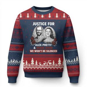 Justice for Alex Pretti and Renee Good Ugly Christmas Sweater We Won’t Be Silenced Minnesota Resistance Protest TS02 Navy Red Print Your Wear