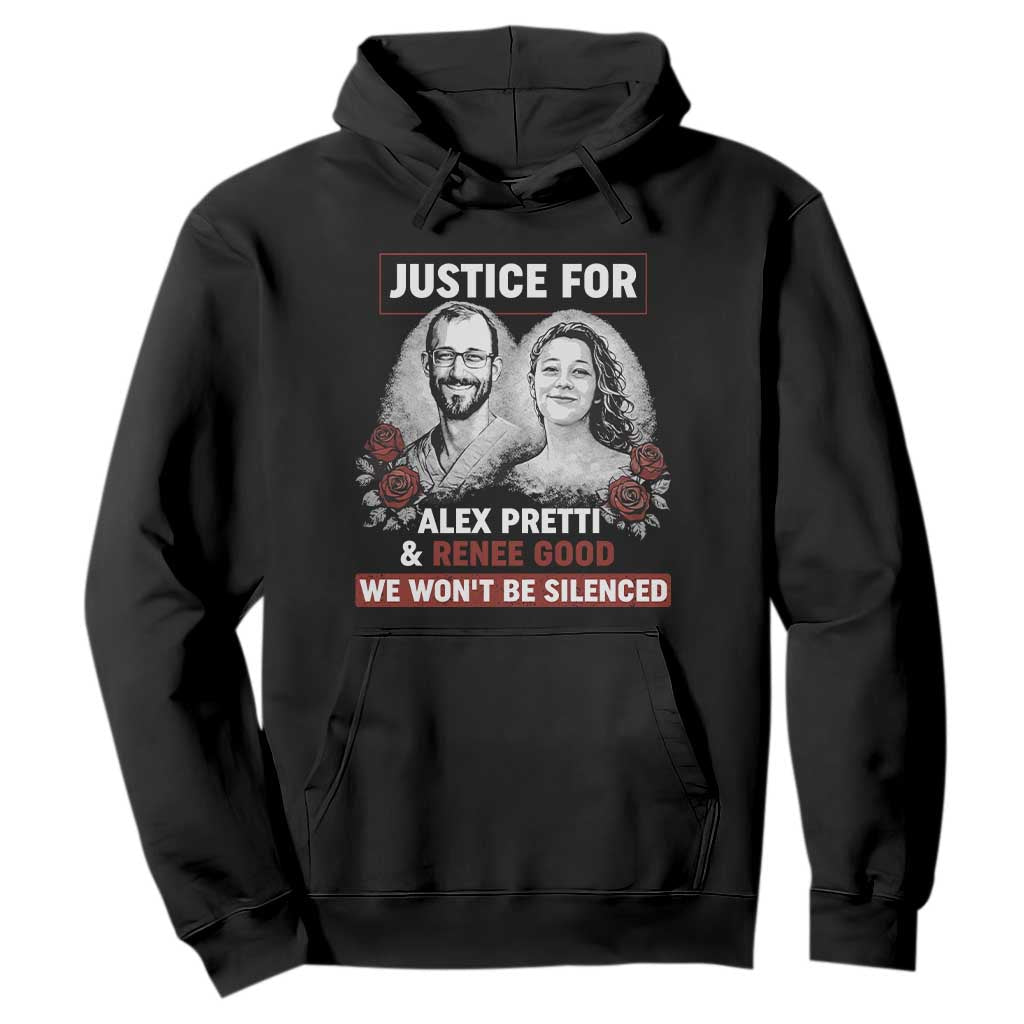 Justice for Alex Pretti and Renee Good Hoodie We Won’t Be Silenced Minnesota Resistance Protest TS02 Black Print Your Wear