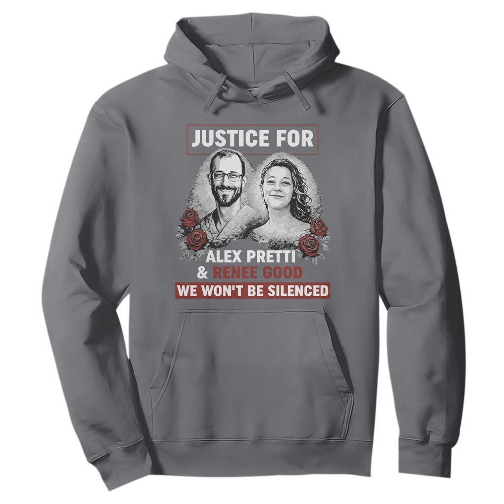 Justice for Alex Pretti and Renee Good Hoodie We Won’t Be Silenced Minnesota Resistance Protest TS02 Charcoal Print Your Wear