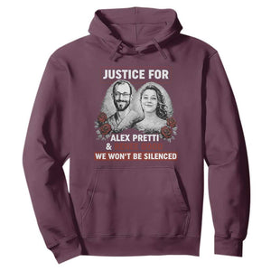 Justice for Alex Pretti and Renee Good Hoodie We Won’t Be Silenced Minnesota Resistance Protest TS02 Maroon Print Your Wear