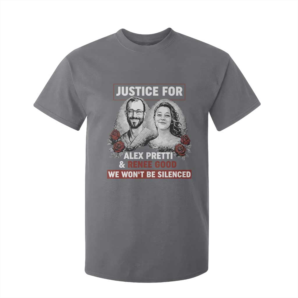 Justice for Alex Pretti and Renee Good T Shirt For Kid We Won’t Be Silenced Minnesota Resistance Protest TS02 Charcoal Print Your Wear