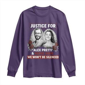 Justice for Alex Pretti and Renee Good Long Sleeve Shirt We Won’t Be Silenced Minnesota Resistance Protest TS02 Purple Print Your Wear